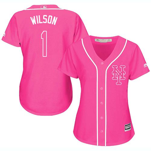 Mets #1 Mookie Wilson Pink Fashion Women's Stitched MLB Jersey - Click Image to Close